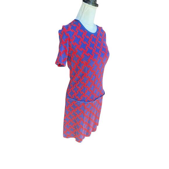 Anthropologie / Karen Walker Navy Red Houndstooth Drop Waist Mini Dress - 6 - Picture 3 of 8